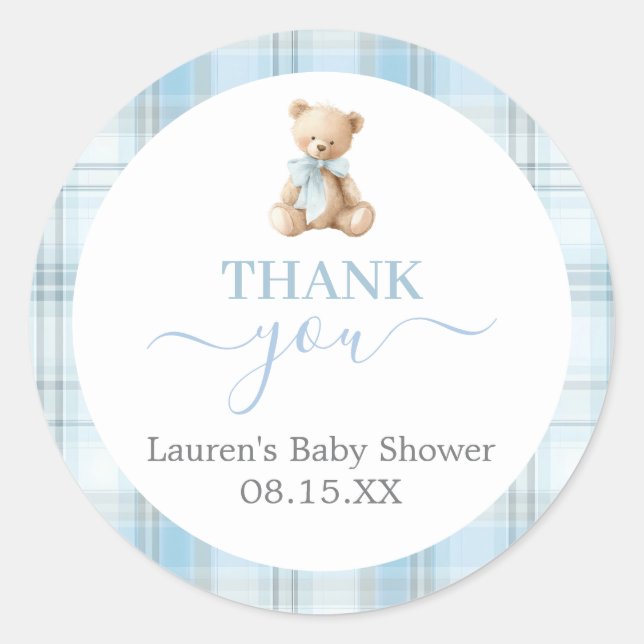 Autocollant rond pour Baby Shower garçon ours Prép (Devant)