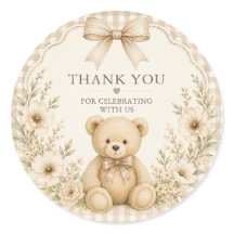 Autocollant rond pour Baby Shower Ours en Peluche