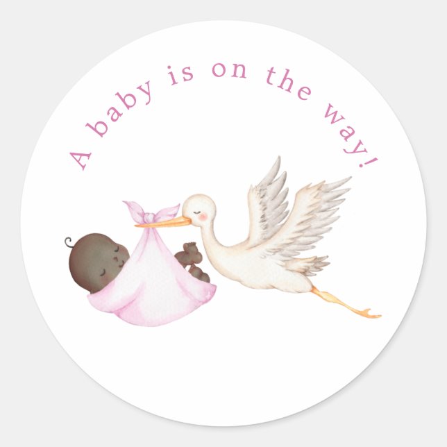 Autocollant rond pour Baby Shower Pink Stork (Devant)