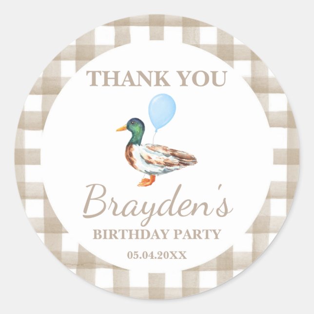Autocollant rond pour l'anniversaire de canard (Devant)