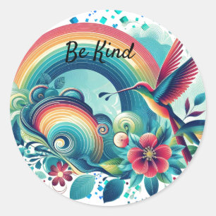 Autocollant rond Retro Rainbows Colibri Bienveilla