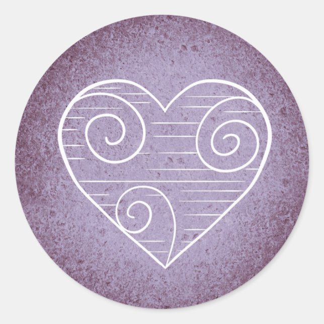 Autocollant rond Saint-Valentin cœur violet et bla (Devant)
