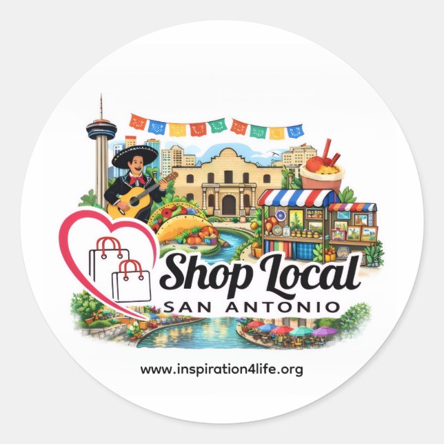 Autocollant Rond Shop Local San Antonio (Devant)