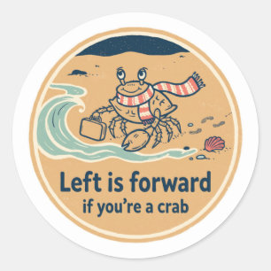 Autocollant Rond Style Linogravure Crabe Avec Mall