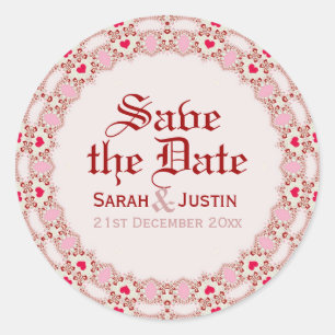 Autocollant rond Sweet Love Hearts Lace Save the D