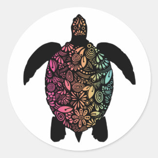 Autocollant rond tortue de mer coloré