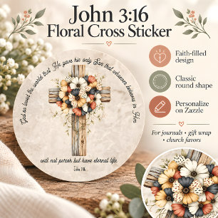 Autocollant rond verset biblique Croix florale Jea