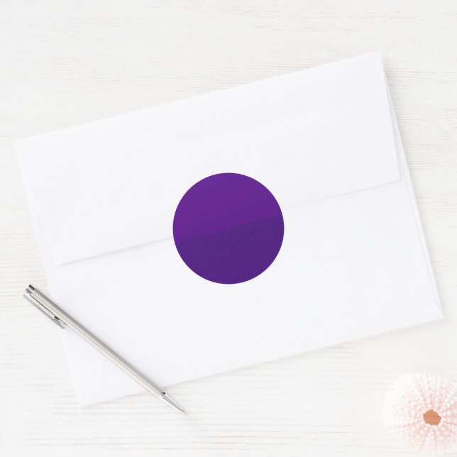 Autocollant Rond Violet – Dessus Uni, Dessous Text (Enveloppe)