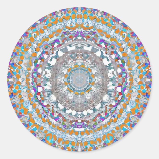 Autocollant rond violet Mandala classique (Devant)