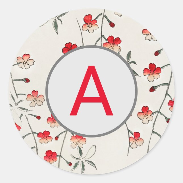AUTOCOLLANT RONDE FLEUR DE CERISIER AVEC INITIALE  (Devant)