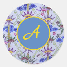 AUTOCOLLANT RONDE INITIAL PERSONNALISÉ AVEC FLEURS