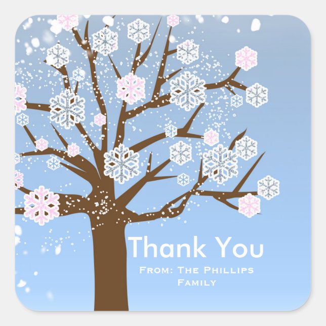 Autocollant Rose Arbre de Flocon de Neige Hiver Me (Devant)