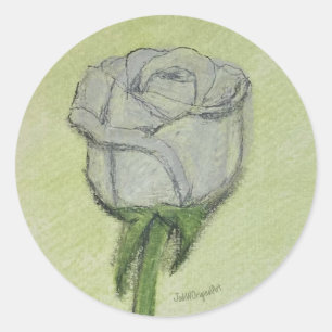 Autocollant Rose Blanche dessinée à la main, oeuvr