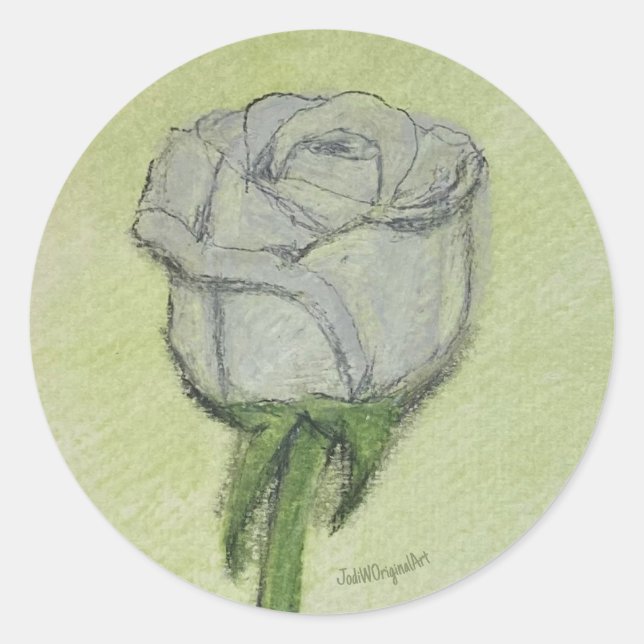 Autocollant Rose Blanche dessinée à la main, oeuvr (Devant)