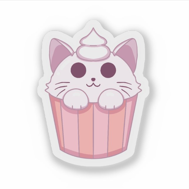 Autocollant Rose Cupcake Chat Mignon Kawaii (Devant)