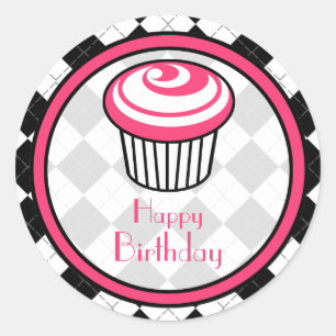 Autocollant rose d'anniversaire de petit gâteau -