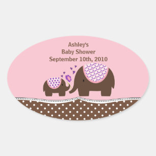 Autocollant rose et Brown d'ovale de baby shower