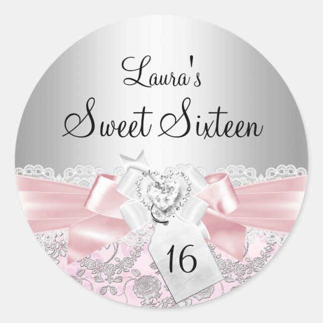 Autocollant Rose Fleur & Ruban Rose pour 16 ans (Devant)