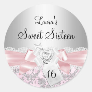 Autocollant Rose Fleur & Ruban Rose pour 16 ans
