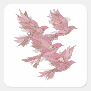 Autocollant rose ludique TROIS OISEAUX ROSES EN VO