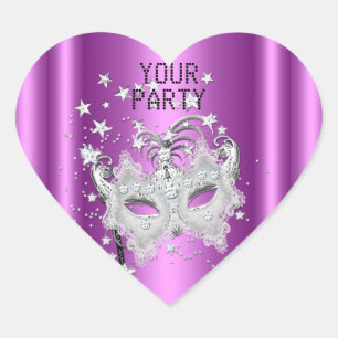Autocollant Rose Masque à Coeur Blanc Argent Soiré