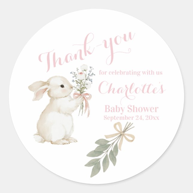 Autocollant Rose Pâle Lapin Floral Boho (Devant)