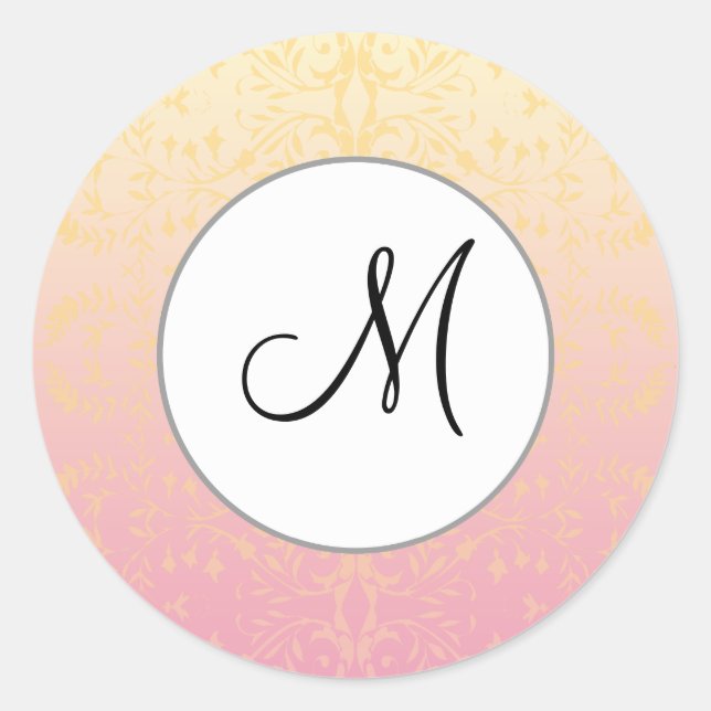 Autocollant rose pêche à monogramme personnalisé (Devant)