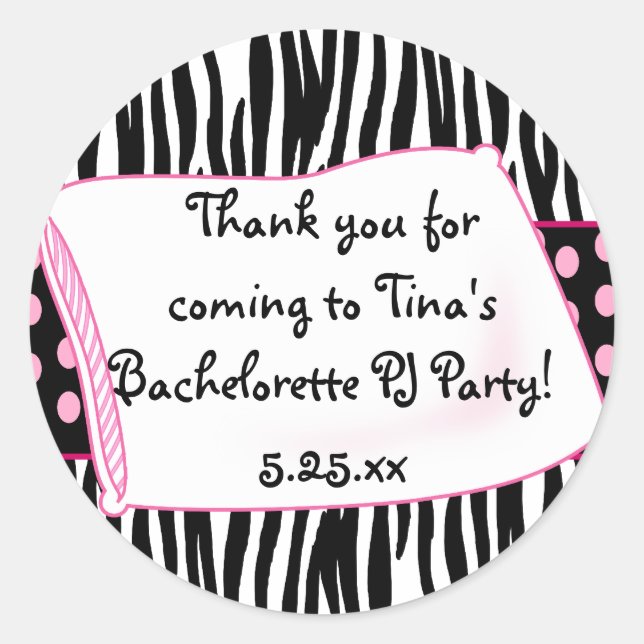 Autocollant rose ronde de la fête du pyjama (Devant)