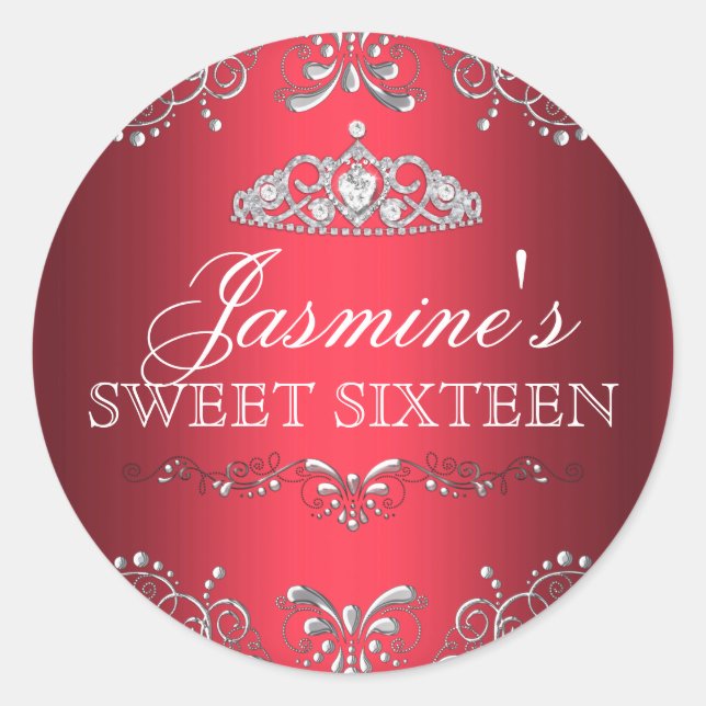 Autocollant Rouge Argent Damassé & Diadème Sweet 1 (Devant)