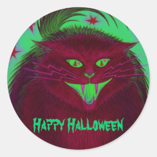 Autocollant rouge chat effrayant 'Happy Halloween'