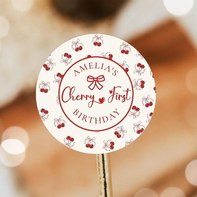 Autocollant rouge Coquette Cherry First Birthday (Créateur téléchargé)