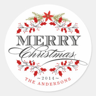 Autocollant rouge et blanc de houx de guirlande