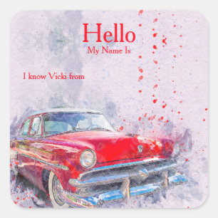Autocollant rouge Vintage Car Name