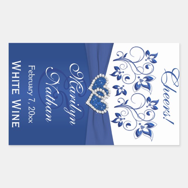 Autocollant Royal Blue and White Floral Mariage Bo (Devant)