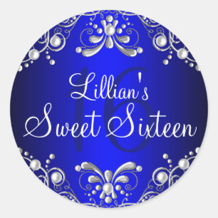 Autocollant Royal Blue Silver Pearl Damask Sweet 1