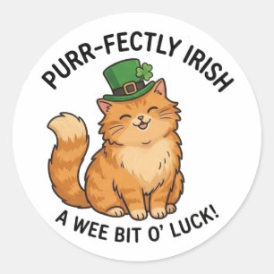 Autocollant Saint-Patrick Chat Roux Irlandais