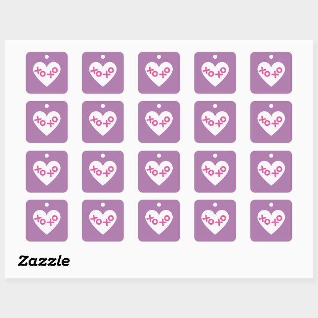 Autocollant Saint-Valentin Cœur XOXO Violet (Feuille)