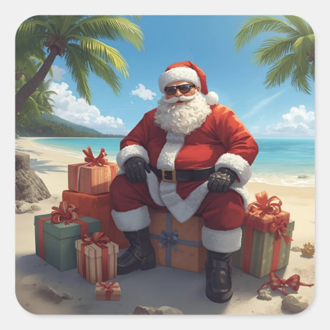 Autocollant Santa tropical – Noël sur la plage (Devant)