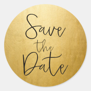 Autocollant SAVE THE DATE écriture noire avec feui