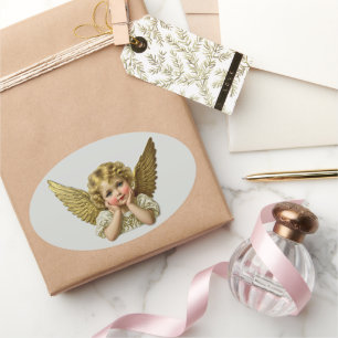 Autocollant scrap - Ange vintage mains sur la tête