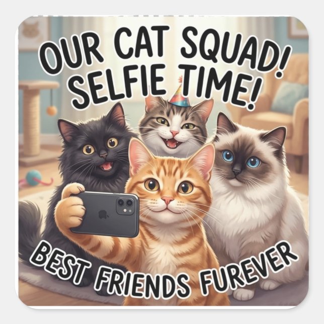 Autocollant Selfie de l'Équipe de Chats Drôles (Devant)