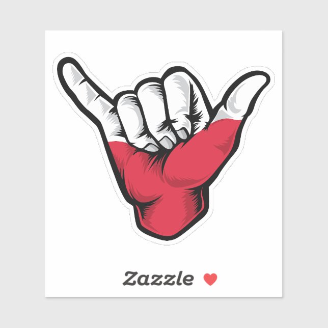 Autocollant Shaka Hand Drapeau Pologne Good Vibes (Feuille)