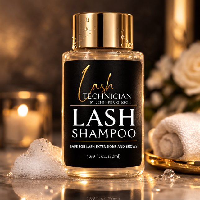 Autocollant Shampooing Black & Gold Lash Tech | Lu (Créateur téléchargé)