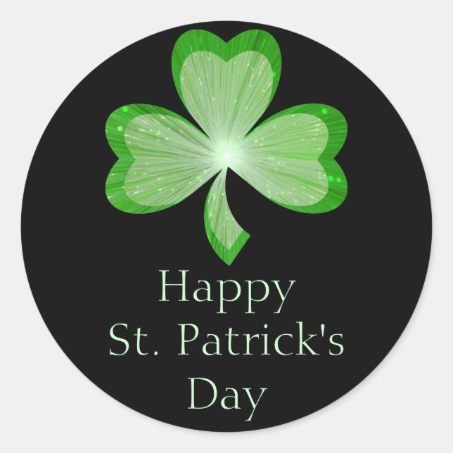 Autocollant shamrock 'St Patrick's Day' rond noir (Devant)