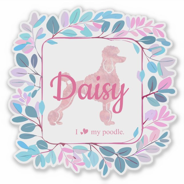 Autocollant Silhouette de Caniche Rose Pastel Pers (Devant)