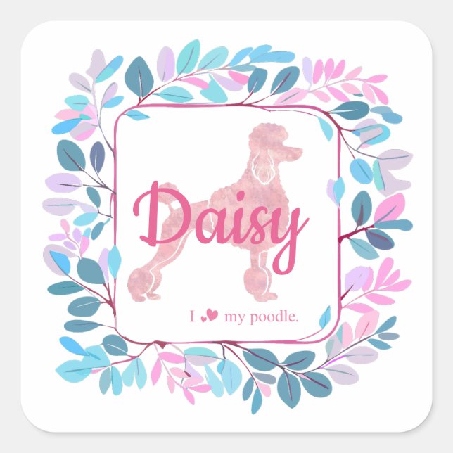 Autocollant Silhouette de Caniche Rose Pastel Pers (Devant)