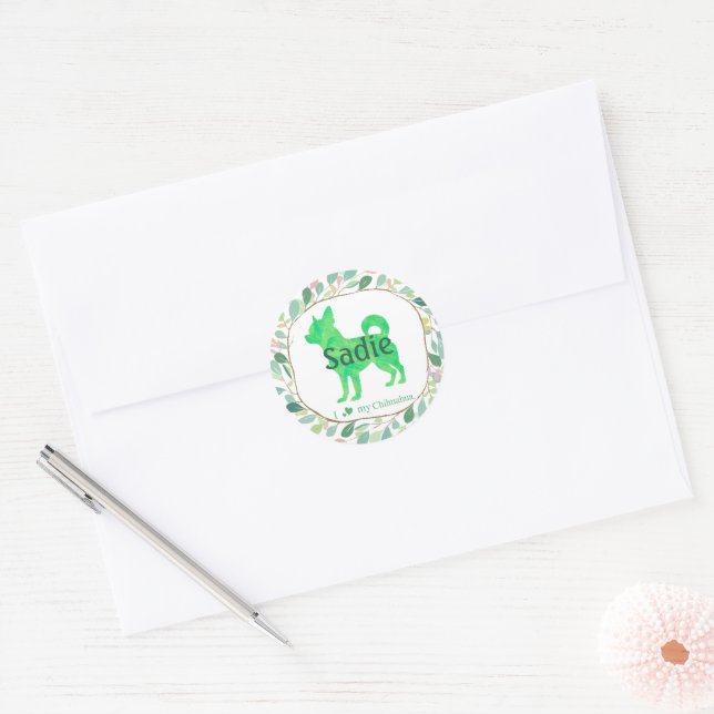 Autocollant silhouette de chihuahua vert pastel pe (Enveloppe)