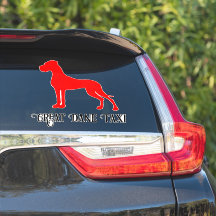 Autocollant silhouette Dogue Allemand debout rouge