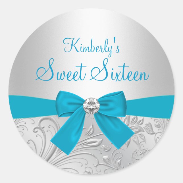 Autocollant Silver Floral Swirl & Bow Sweet Sixtee (Devant)
