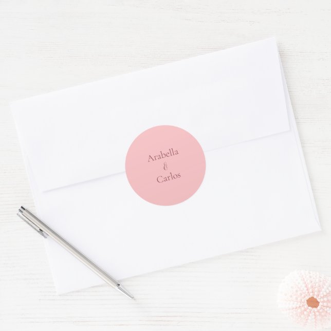 Autocollant Simple Rose et Marron pour les Mariés (Enveloppe)